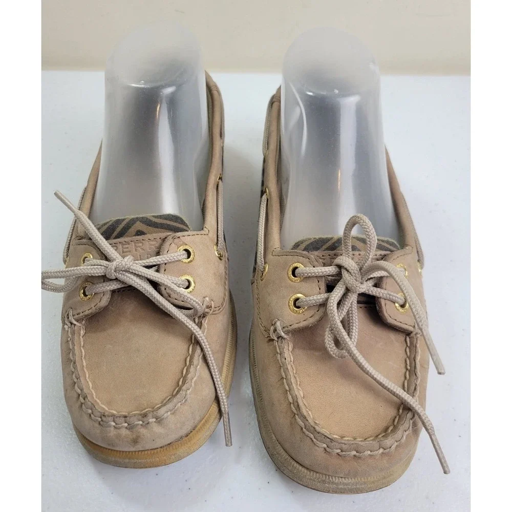 Sperry Top-Sider Boat Shoes Zebra Print Leather Nautical Preppy Tan Brown 6.5 M